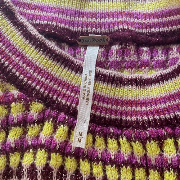 NEW FREE PEOPLE Into You Shimmer Mini SweaterDress Pink Metallic Retro Stripe - Picture 10 of 16